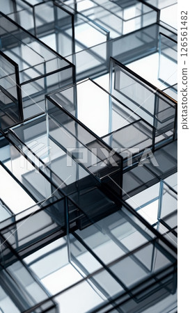 Geometric Transparency: Layered Glass Panels in Monochrome with Subtle Reflections, vertical shot Geometric Transparency: Layered Glass Panels in Monochrome with Subtle Reflections, vertical shot 126561482