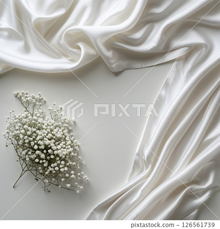 Soft white silk and bouquet background 126561739