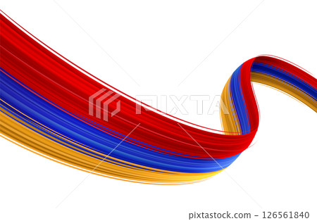 Flowing Ribbon of Armenian Flag in Abstract Brush Strokes 126561840