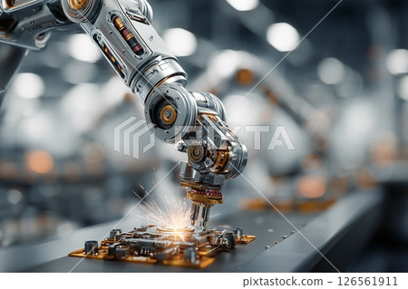 Automated production line with robots. Smart factories with evolving technology. 126561911