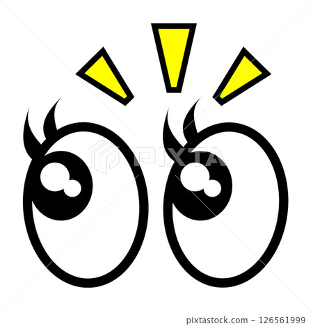 An illustration of the large eyes and black pupils of a person who is surprised or paying attention 126561999