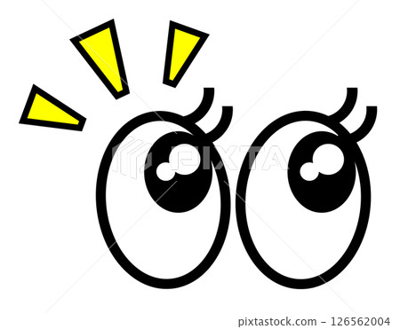 An illustration of the large eyes and black pupils of a person who is surprised or paying attention 126562004