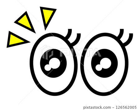 An illustration of the large eyes and black pupils of a person who is surprised or paying attention 126562005