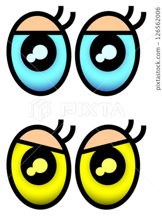 An illustration of the large eyes and black pupils of a person who is surprised or paying attention 126562006