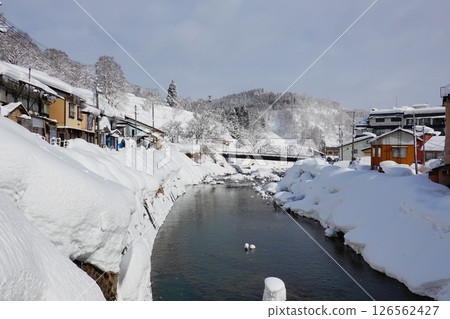 A winter morning scene at Hijiori Onsen, Okura Village, Yamagata Prefecture A winter morning scene at Hijiori Onsen, Okura Village, Yamagata Prefecture 126562427