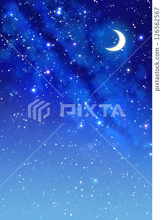 Crescent moon and starry sky background illustration material night sky watercolor blue Crescent moon and starry sky background illustration material night sky watercolor blue 126562567