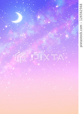 Crescent moon and starry sky background illustration material evening moon watercolor pink purple Crescent moon and starry sky background illustration material evening moon watercolor pink purple 126562568