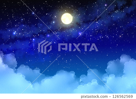 Full moon and starry sky background illustration night sky blue 126562569