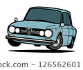 復古義大利轎車跳躍藍色汽車插畫 126562601