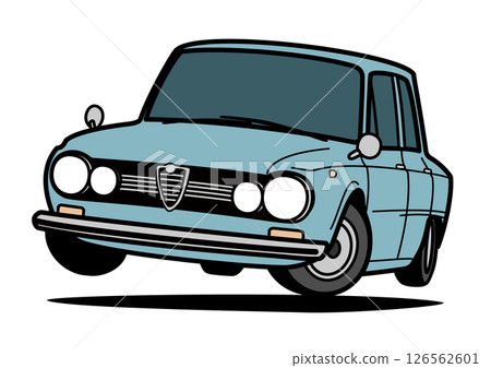 復古義大利轎車跳躍藍色汽車插畫 126562601