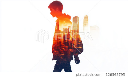 A young man's vision of the future as he walks through the city 126562795