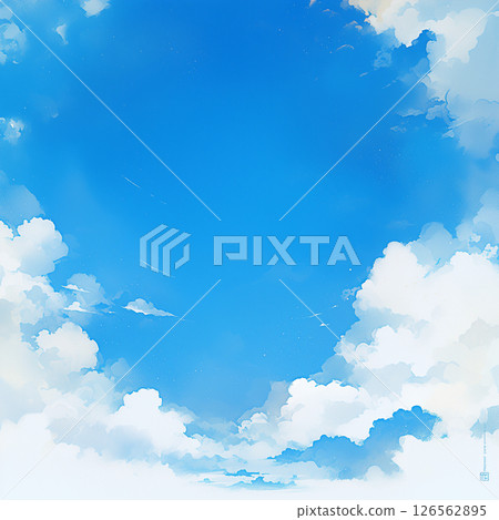 藍天、凝結尾跡和積雨雲的水彩插圖背景 藍天、凝結尾跡和積雨雲的水彩插圖背景 126562895