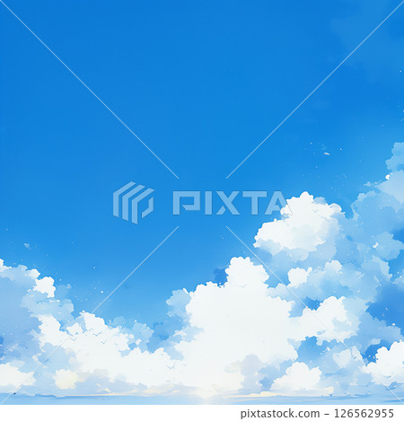 藍天、凝結尾跡和積雨雲的水彩插圖背景 藍天、凝結尾跡和積雨雲的水彩插圖背景 126562955