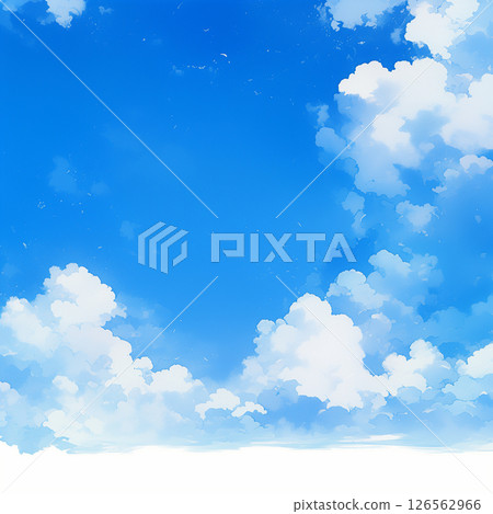 藍天、凝結尾跡和積雨雲的水彩插圖背景 藍天、凝結尾跡和積雨雲的水彩插圖背景 126562966