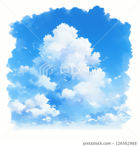 藍天、凝結尾跡和積雨雲的水彩插圖背景 126562988