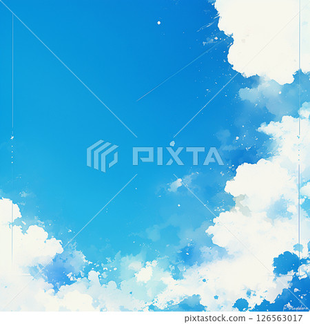 藍天、凝結尾跡和積雨雲的水彩插圖背景 藍天、凝結尾跡和積雨雲的水彩插圖背景 126563017