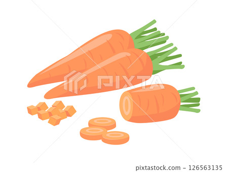 Simple vector image of a carrot. Carrots cut for cooking. Simple vector image of a carrot. Carrots cut for cooking. 126563135