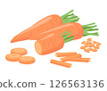 胡蘿蔔的簡單向量圖像。胡蘿蔔切好準備煮飯。 126563136