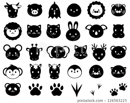 一組 30 個單色動物圖標 一組 30 個單色動物圖標 126563225