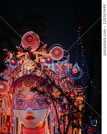 Beijing, China. Zigong Lantern Festival In Beijing. Amazing Glowing Lantern In Form Of Futuristic Chinese Girl. Lantern Festival In Beijing Garden Expo Park. National Intangible Cultural Heritage Of Beijing, China. Zigong Lantern Festival In Beijing. Amazing Glowing Lantern In Form Of Futuristic Chinese Girl. Lantern Festival In Beijing Garden Expo Park. National Intangible Cultural Heritage Of 126563449