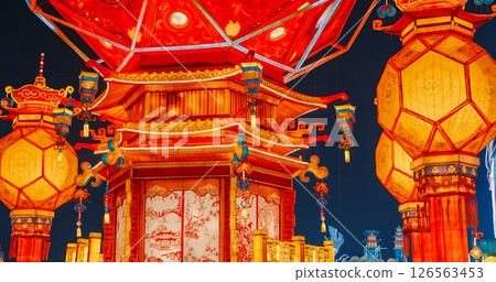 Beijing, China. Palace Lantern Reunion. On Chinese Lantern Festival, People Will Hang Red Lantern, Which Symbolizes Family Reunion. Zigong Lantern Festival In Beijing. National Intangible Cultural Beijing, China. Palace Lantern Reunion. On Chinese Lantern Festival, People Will Hang Red Lantern, Which Symbolizes Family Reunion. Zigong Lantern Festival In Beijing. National Intangible Cultural 126563453