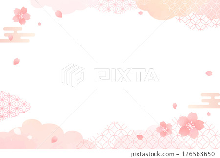 Spring watercolor style cherry blossom and Japanese pattern background 126563650