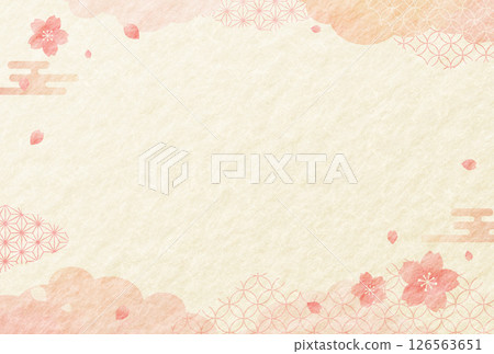 日本紙背景上的春季水彩風格櫻花和日式圖案 126563651