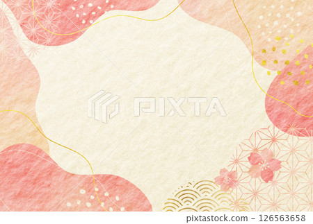 Spring cherry blossom watercolor style curve Japanese pattern Japanese paper background 126563658
