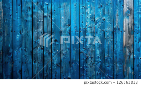 Blue painted wooden planks background texture 126563818