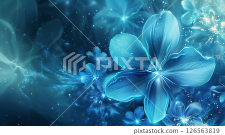 Digital art background with fantastic blue flowers and light effects 126563819