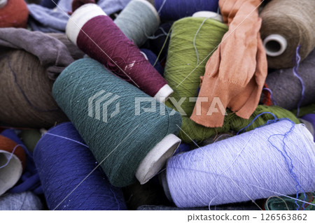 Balls of colored yarn 126563862