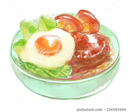 美味的 loco moco 碗的水彩插圖 126563944