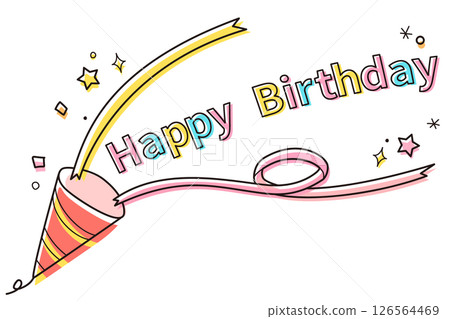 Illustration of Happy Birthday letters and confetti crackers / Design for birthday parties and events 126564469