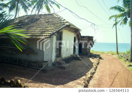 Tiled hut of fisherman on beac Tiled hut of fisherman on beac 126564513