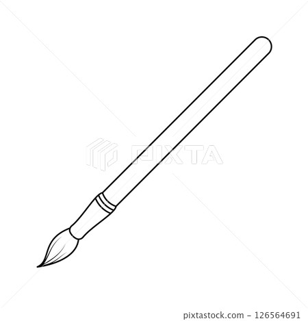 Paint Brush Outline Vector Illustration. Black and white vector illustration of a traditional paint brush. A long, straight handle with a rounded tip and a smooth transition into the metal ferrule. Paint Brush Outline Vector Illustration. Black and white vector illustration of a traditional paint brush. A long, straight handle with a rounded tip and a smooth transition into the metal ferrule. 126564691