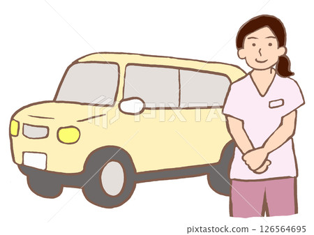 精神病出診護理站的汽車和護士插圖 精神病出診護理站的汽車和護士插圖 126564695