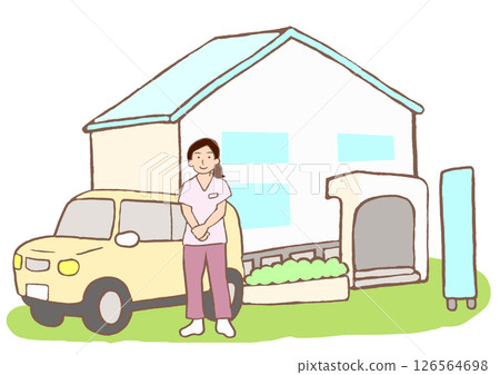 精神科出診護理站建築、車輛及護理師示意圖 精神科出診護理站建築、車輛及護理師示意圖 126564698