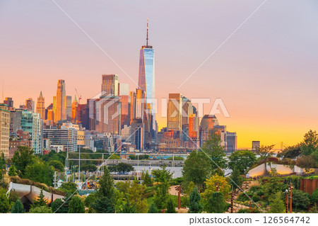 Manhattan city skyline with Little Island, cityscape of New York city in USA 126564742