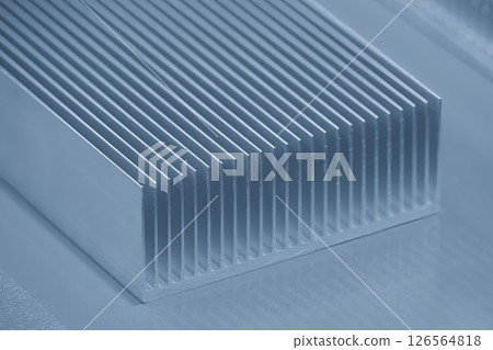 The aluminum heat sink parts in the light blue scene. The aluminum heat sink parts in the light blue scene. 126564818