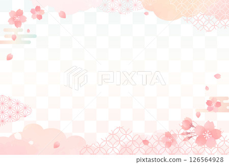 Spring watercolor style cherry blossom and Japanese pattern background checkered pattern Spring watercolor style cherry blossom and Japanese pattern background checkered pattern 126564928