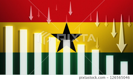 Flag with a declining bar chart and down arrows. 126565046
