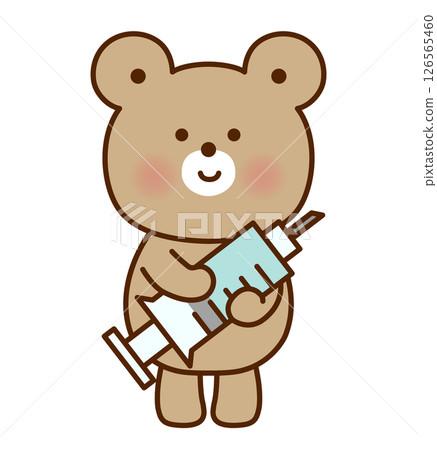 一隻可愛的熊拿著注射器的插圖 126565460