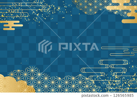 靛藍和金色的格子圖案的奢華日式圖案背景 126565985