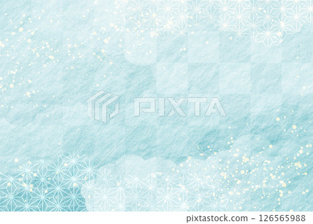Summer, midyear gift, summer greeting card Light blue Japanese pattern Japanese paper background 126565988