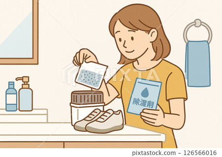 一位女士在鞋盒裡安裝除濕機 126566016