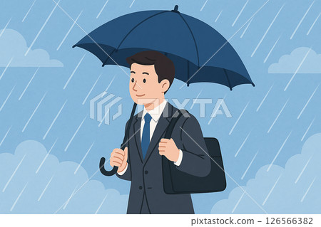 商人在雨中行走 126566382