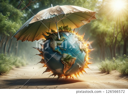 Planet under umbrella protection during high temperatures in summer 126566572