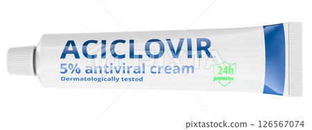 Antiviral Cream Tube ACICLOVIR. 3D Rendering Antiviral Cream Tube ACICLOVIR. 3D Rendering 126567074