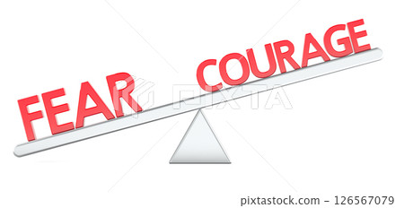 Fear vs Courage Balance, 3D Rendering Fear vs Courage Balance, 3D Rendering 126567079