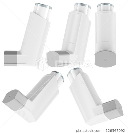 White medical inhaler, multiple views set. 3D Rendering 126567092